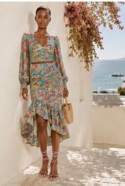 Hope For Flowers Tracy Reese Cupro Floral Top & Skirt Set S 100% Cupro